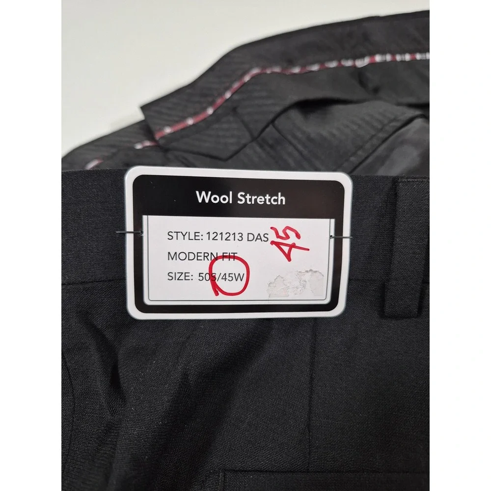 Giles & Jasper Dress Pants Mens 45x36 Black Wool Stretch Flat Front Modern Fit
